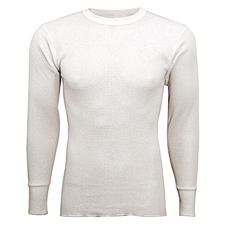 Men's Natural Crew Neck Long Sleeve Waffle Knit Thermal Pullover Shirt