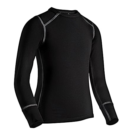 Kid's Black Performance Base Layer Crew Neck Long Sleeve Shirt