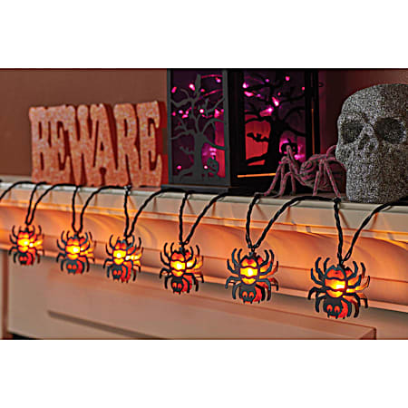 10 ct Orange Metal Spider w/ Frosted PVC String Light Set