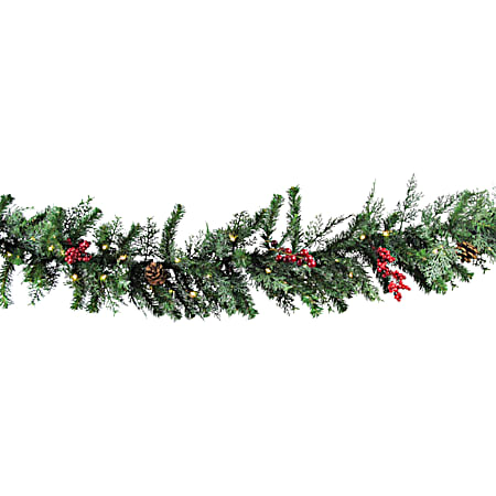 9 ft x 10 in LED Battery-Operated Garland w/ Pinecones & Berries