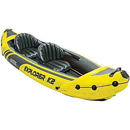 Explorer 2-Person Yellow K2 Inflatable Kayak w/ Paddle & Pump