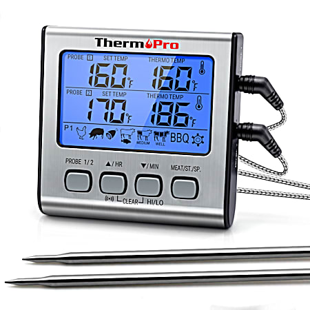 ThermoPro Silver/Black Dual-Probe Medium Cooking Thermometer