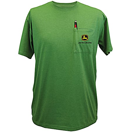 Men's Green Graphic Logo Crew Neck Short Sleeve Pocket T-Shirt
