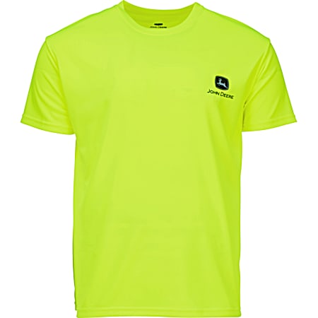 John Deere Men's Performance Yellow Hi-Vis Logo Crew Neck Short Sleeve Polyester T-Shirt