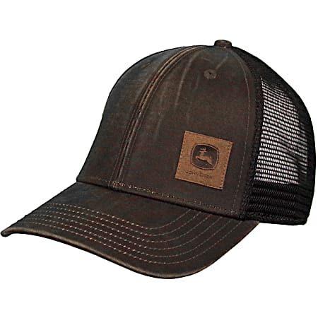 Men's Brown Oil Coated Twill Sueded Patch Cap