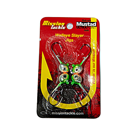 Glow Watermelon Mission Tackle Walleye Slayer Jig - 4 Pk