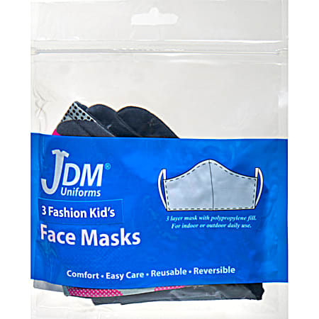 Kids' All Over Print & Solid Fashion Face Masks - 3 Pk Assorted