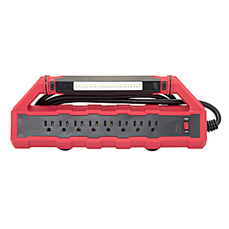 15 amp GFCI 8-Outlet Red Power Station w/ Detachable Work Light
