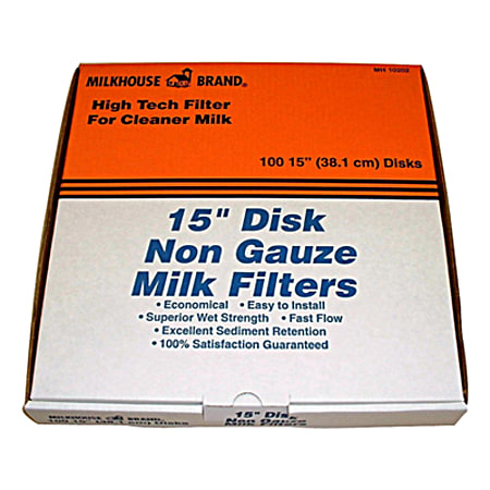 Milkhouse Brand 15 in Disk Non-Gauze Milk Filter - 100 Pk