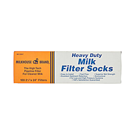 2-1/4 in x 24 in Heavy-Duty Milk Filter Socks - 100 Pk
