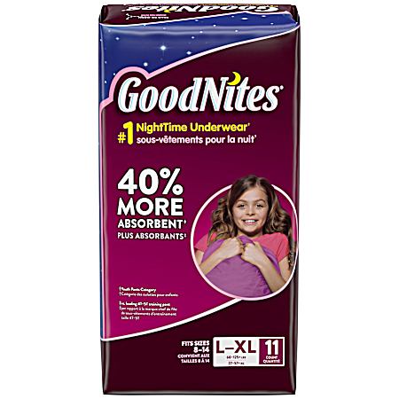 GoodNites Girls' Size L-XL NightTime Underwear - 11 Pk