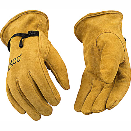 Men's Brown Adjustable Wrist Full Suede Cowhide Gloves