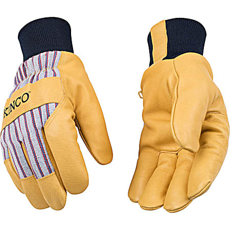 Men's Heatkeep Yellow Lined Knit Wrist Pigskin Leather Palm Gloves