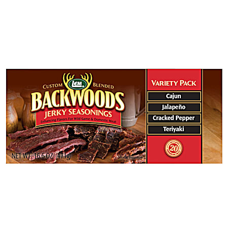 LEM Backwoods 16.6 oz Cajun, Jalapeno, Cracked Pepper & Teriyaki Jerky Seasonings Variety Pack