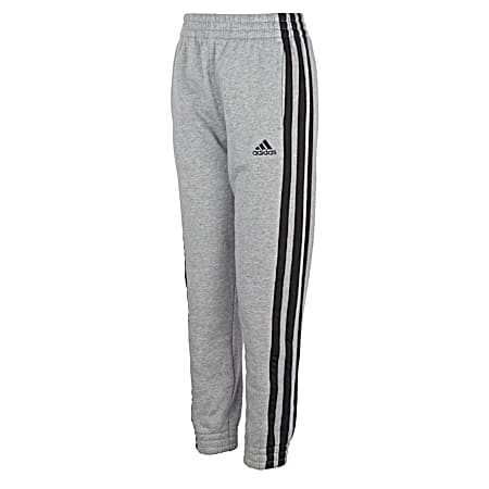 adidas Boys' Grey Heather Bold 3-Stripe Branded Athletic Jogger Pants