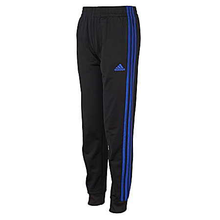 adidas Boys' Black Bold Blue 3-Stripe Branded Polyester Athletic Jogger Pants