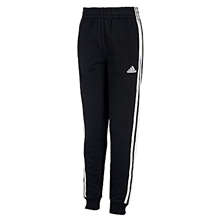 Boys' Black Dazzle White 3-Stripe Polyester Athletic Jogger Pants