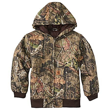 Youth Acitve Mossy Oak Camo Hooded Full Zip Quilted Flannel Lined Jacket