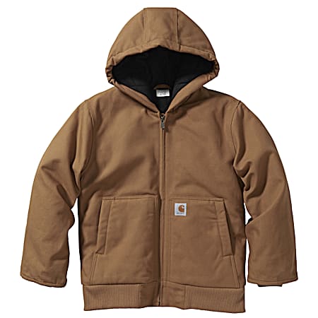 Youth Active Brown Hooded Full Zip Quilted Flannel Lined Jacket