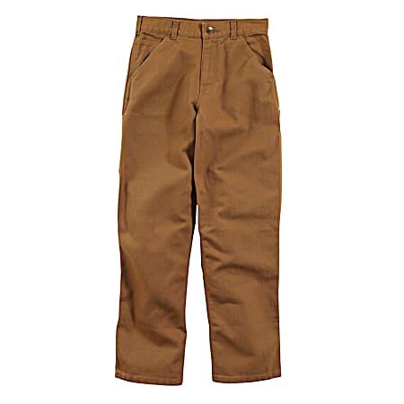 Boys' Brown Loose Fit Boot Cut Canvas Dungaree Utility Pants