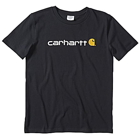 Boys' Caviar Black Graphic Logo Crew Neck Short Sleeve Cotton T-Shirt