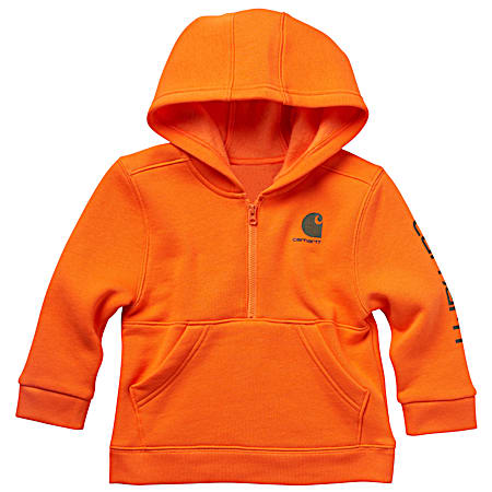 Toddler Exotic Orange Logo Graphic Long Sleeve 1/2 Zip Fleece Hoodie