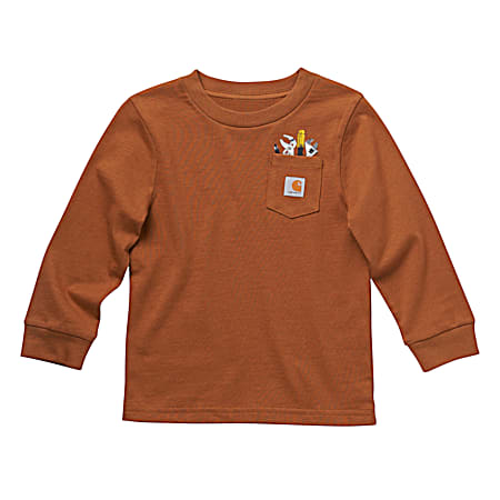 Toddler Boys' Carhartt Brown Graphic Logo Crew Neck Long Sleeve Pocket T-Shirt