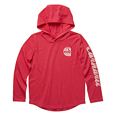Girls' Raspberry Heather Aztec Graphic Logo Hooded Long Sleeve Pullover