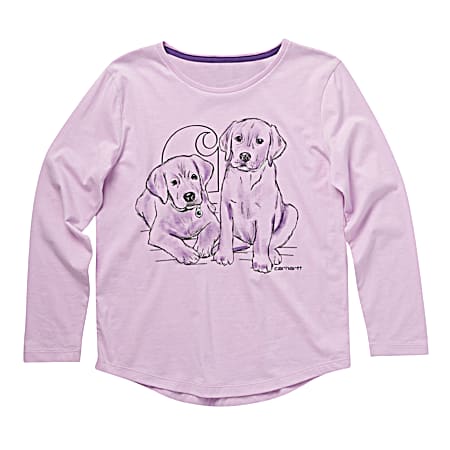 Toddler Girls' Orchid Bouquet Puppy Love Graphic Crew Neck Long Sleeve Cotton T-Shirt