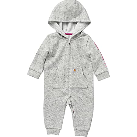 Infant Girls' Grey Hooded Full Zip Long Sleeve Fleece Coveralls