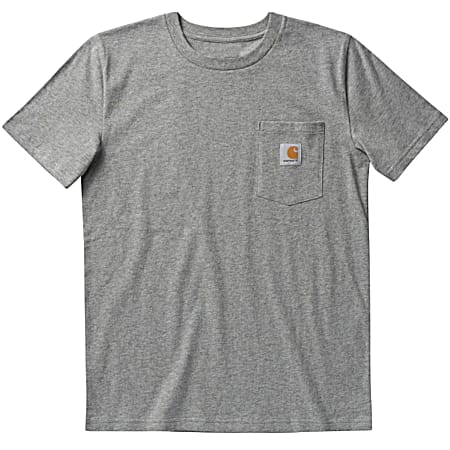 Little Boys' Grey Heather Crew Neck Short Sleeve Cotton Jersey T-Shirt w/Pocket
