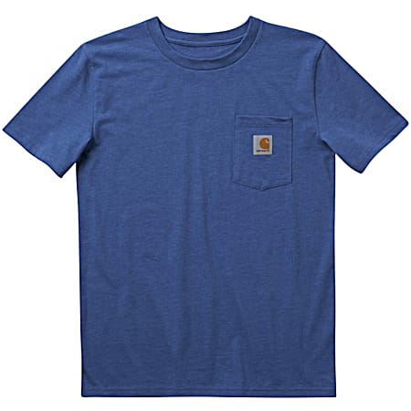 Boys' Blue Crew Neck Short Sleeve Cotton Jersey T-Shirt w/Pocket