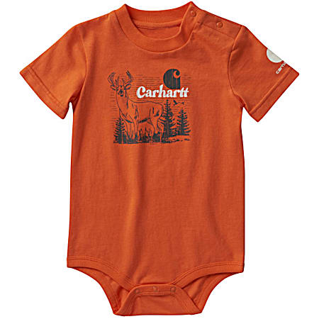 Infant Orange Nature Graphic Crew Neck Short Sleeve Cotton Jersey Bodysuit