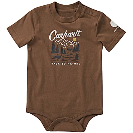 Infant Brown Back To Nature Graphic Crew Neck Short Sleeve Cotton Jersey Bodysuit