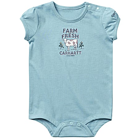 Infant Girls' Porcelain Heather Farm Fresh Graphic Crew Neck Cap Sleeve Cotton Jersey Bodysuit