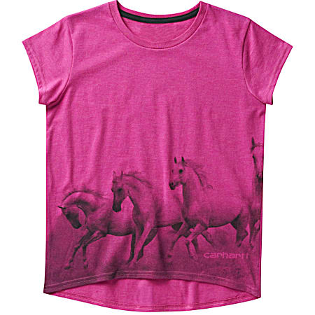 Toddler Girls' Raspberry Rose Running Horse Graphic Crew Neck Short Sleeve T-Shirt