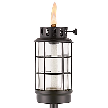65 in Easy Install Black DLX Glass Metal Lantern Torch