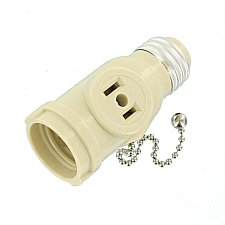 Ivory Pull Chain Lampholder w/ 2 Outlets