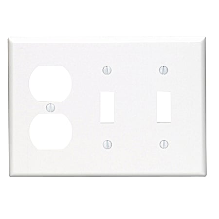 Leviton Combination Device Three-Gang Two-Toggle One-Duplex Midway Size White Wall Plate