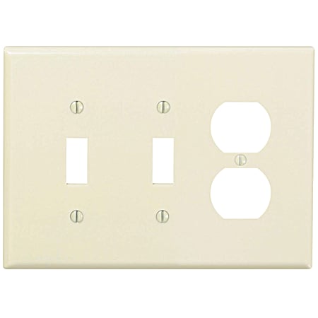 Leviton Combination Device Three-Gang Two-Toggle One-Duplex Midway Size Light Almond Wall Plate