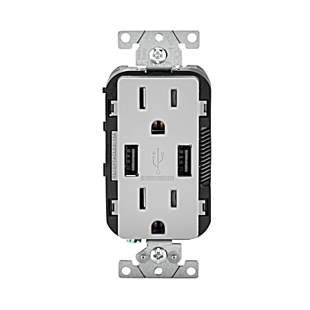 Decora 15 Amp Light Gray USB Charger Tamper-Resistant Grounding Duplex Outlet