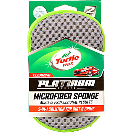 Turtle Wax Platinum Series Green & Grey Microfiber Scrubber Wash Sponge - 2 Pk