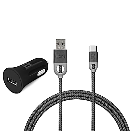 2.4A Car Charger & 3 ft Durastrain USB-A to USB-C Cable