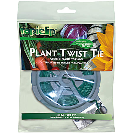 100 ft Green Plant Twist Tie Spool w/ Cutter