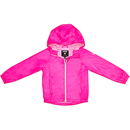 Swiss Alps Girls' Solid Beet Pink Hooded Full Zip Polyester Rain Jacket