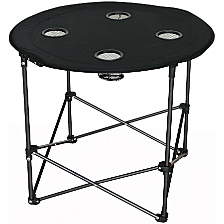 28 in Black Weather-Resistant Round Polyester Folding Table