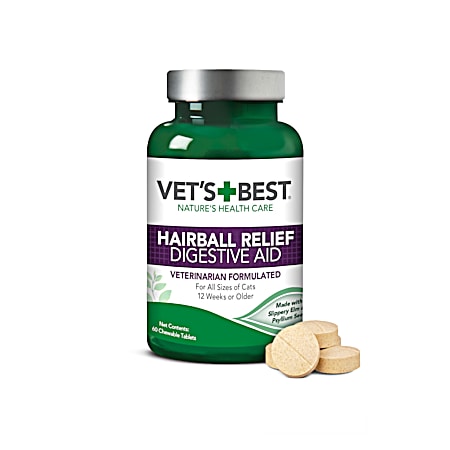 Vet's Best Hairball Relief Digestive Aid Tablets for Cats - 60 Ct