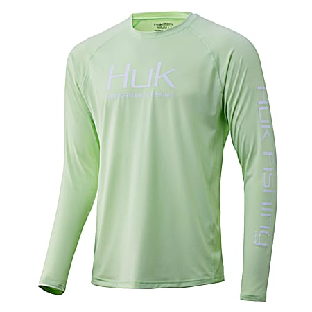 Adult Fishing Pursuit Vented Key Lime Crew Neck Long Sleeve Shirt