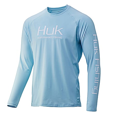 Adult Fishing Pursuit Vented Ice Blue Crew Neck Long Sleeve Shirt