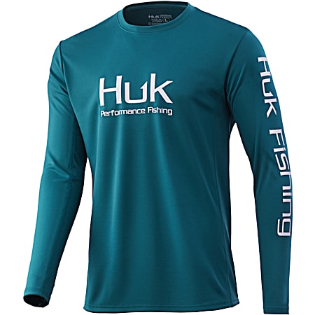 Huk Adult Fishing Icon X Performance Deep Lake Crew Neck Long Sleeve Shirt